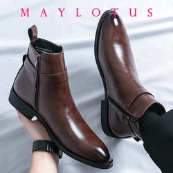 Fashion Man Classic Business Soft Leather Chelsea Boots Fashion Pointed Ankle Boots Men Casual British Style Short High-Top Shoe