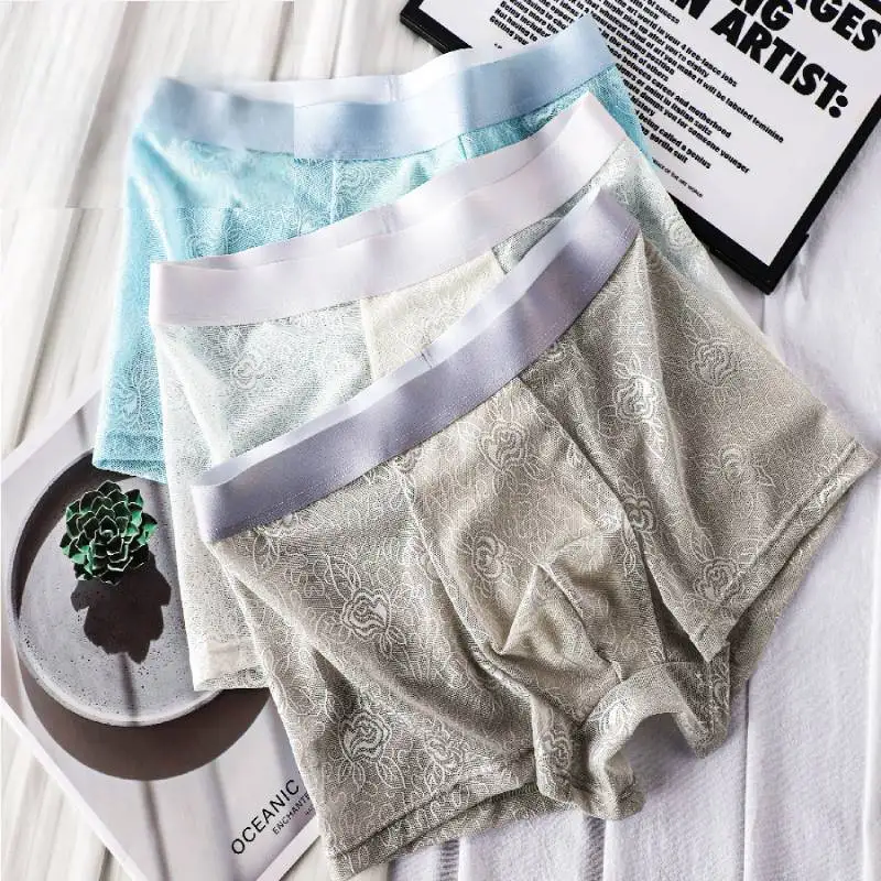 

3 pcs Men's Underwear Ice Silk Boxer Shorts Luxury Satin Silk Men's Panties Comfortable Sports Male Underpants Wholesale