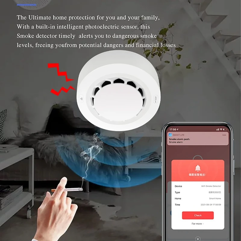 Tuya-Home Security System Alarme, Detector De Fumaça, Proteção Contra Incêndio, Bombeiros, Wi-Fi