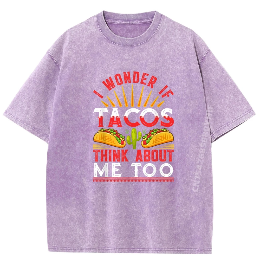 تي شيرت I Wonder If Tacos Think تي شيرت رجالي مطبوع تي شيرت أحدث تي شيرتات جرافيك للرجال ملابس مغسولة ترفيهية