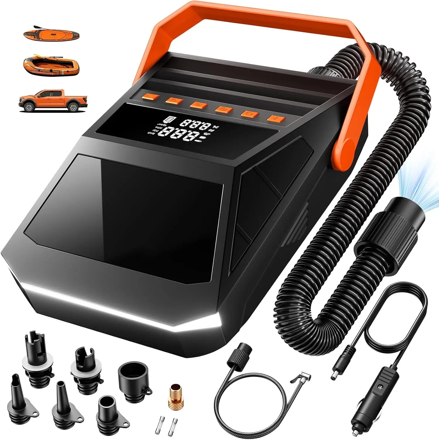 Electric Portable SUP Pump with Auto-Off, 50PSI High Pressure for Inflatables, Car Tires, Bikes