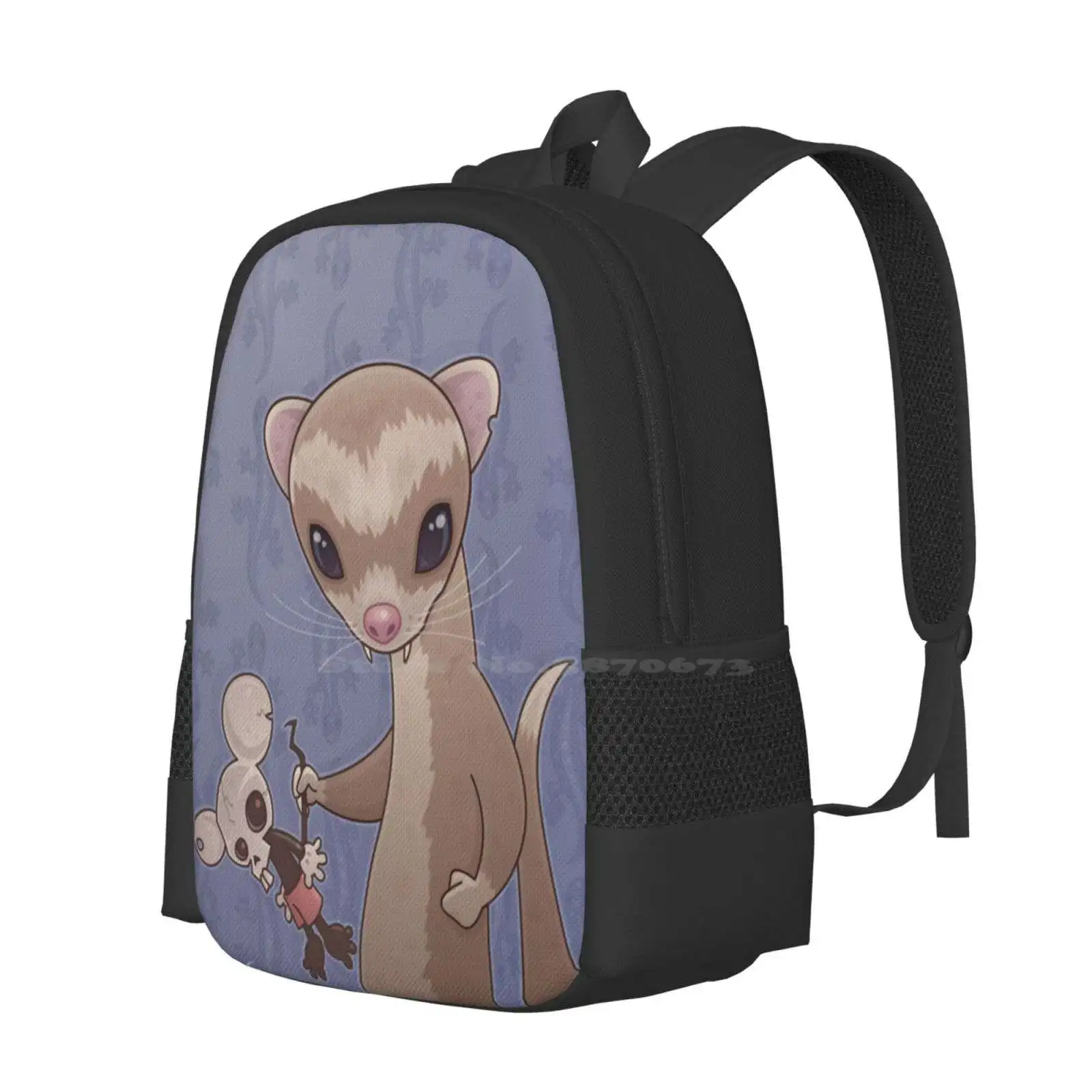 Fizzy The Ferret Backpack For Student School Laptop Travel Bag Pet Animal Cute Cartoon Skull Mammal Mouse Ferret