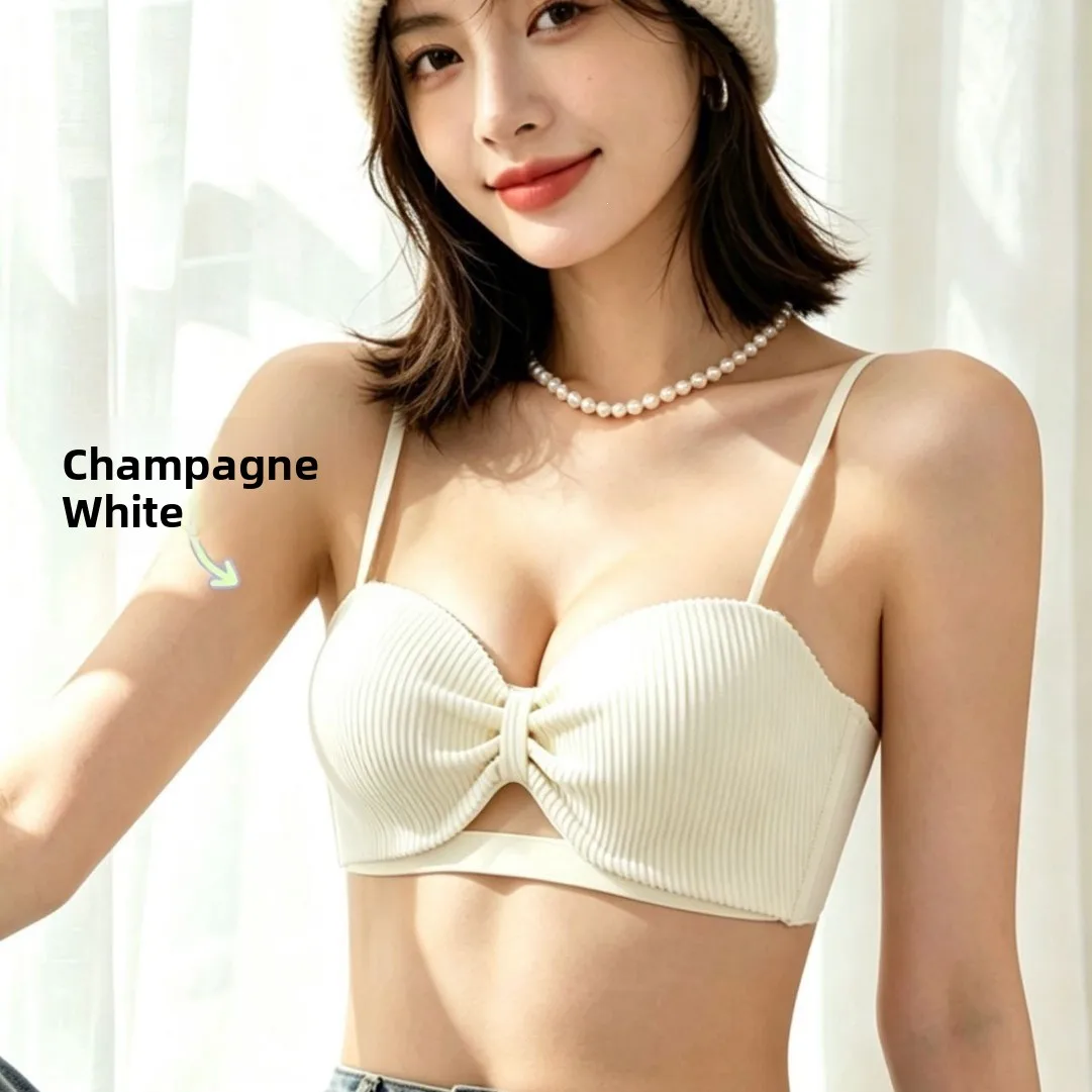 KUCLUT Thickened Non-Slip Sexy Half-Cup Ball Cup Bra Wireless Comfortable Breathable Nylon Underwear for Young Women 18-40