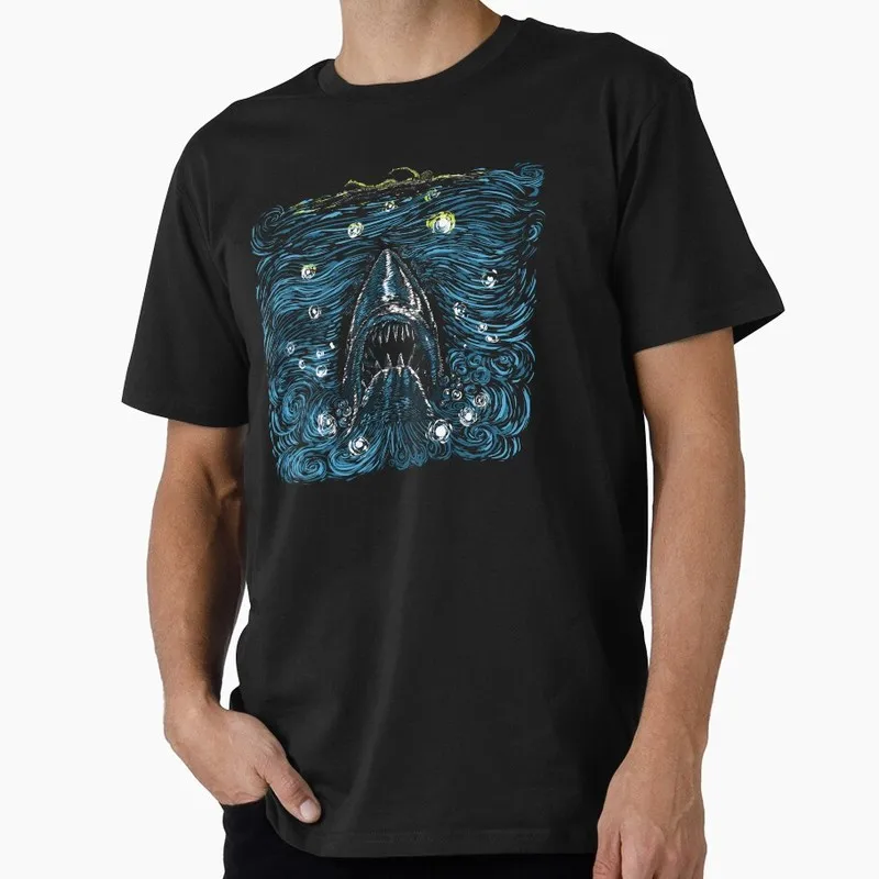 Starry Shark Jaws Horror Movie Unisex T Shirt Retro Amity Island Great White Shark print Graphic Tops Short Sleeve Tees S-6XL