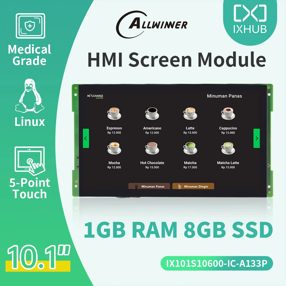 IXHUB HMI 10.1 inch 1024*600 Capacitive Touch Panel A133P Module Network RS232 RS485 IX101S10600-IC-A133P