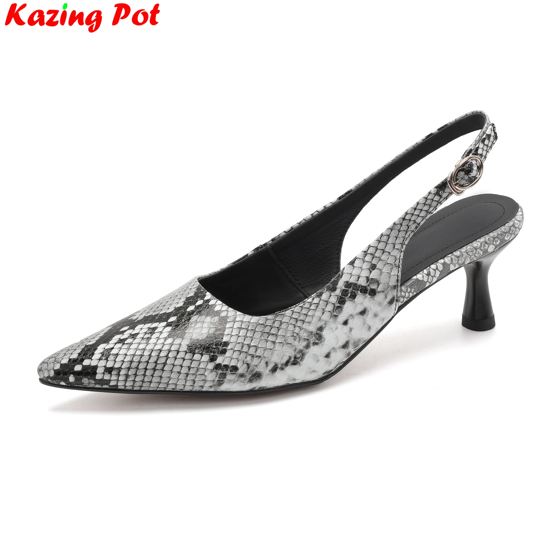 

Krazing Pot Big Size 34-41 Serpentine Cow Split Leather Shallow Summer Shoes High Heels Slingback Dating Brand Party Women Pumps