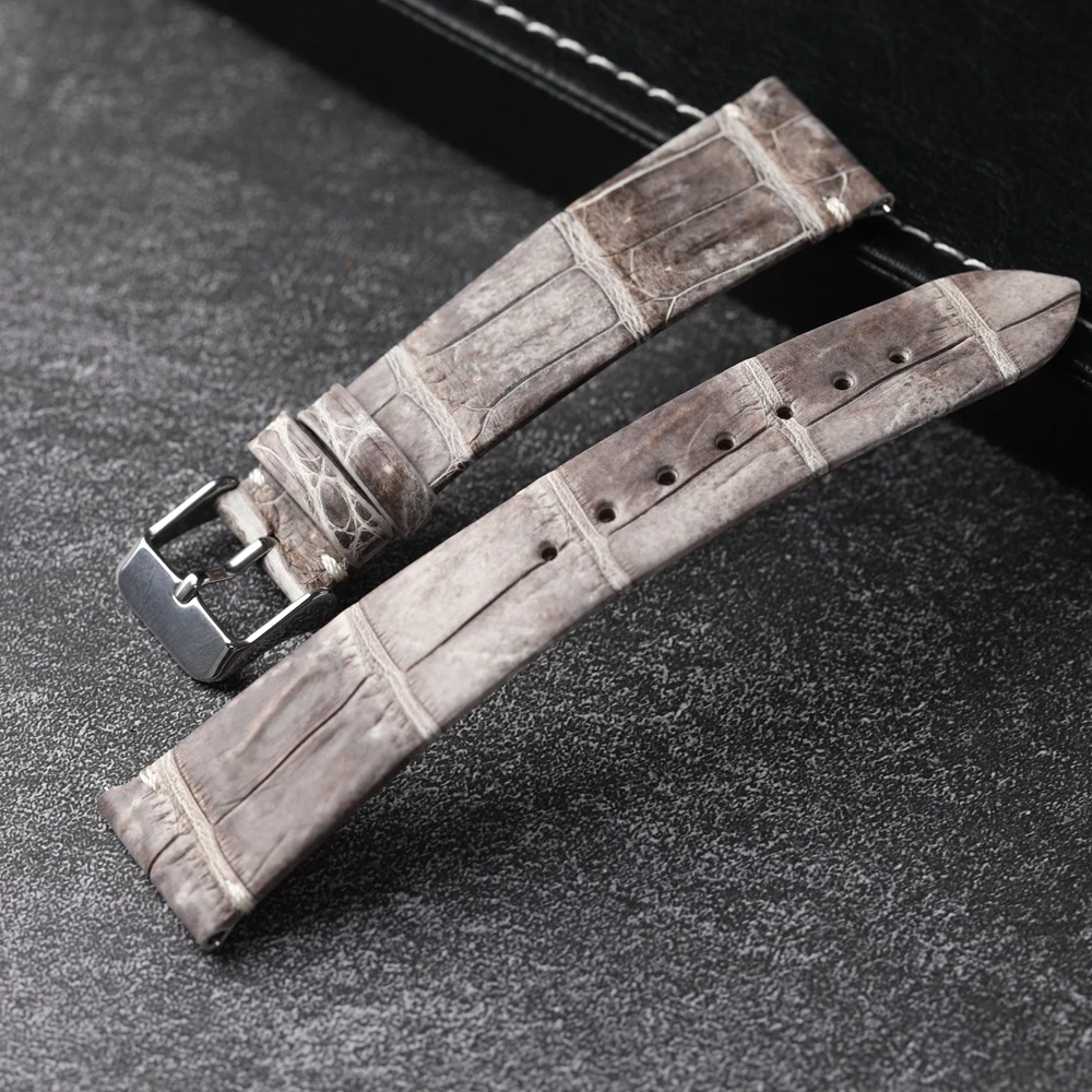 High-End American Alligator Leather Strap 20MM*16MM Vintage Leather Ultra-Thin Quick Release Watchband Gray Vintage Men Bracele