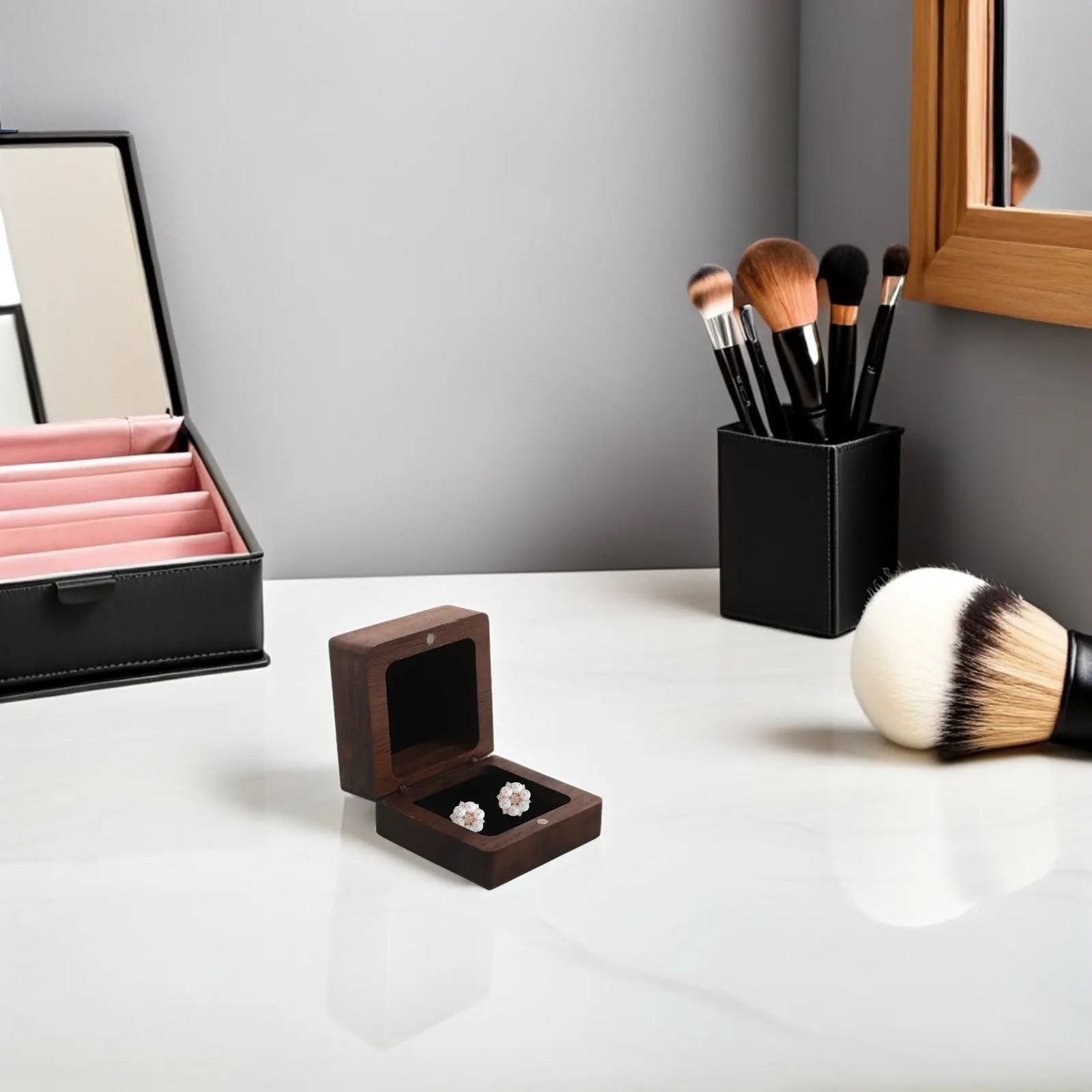 

Black Walnut Wooden Cufflink Case Square Tie Clip Holder Box Men's Jewelry Travel Organizer Ring Display Storage Case