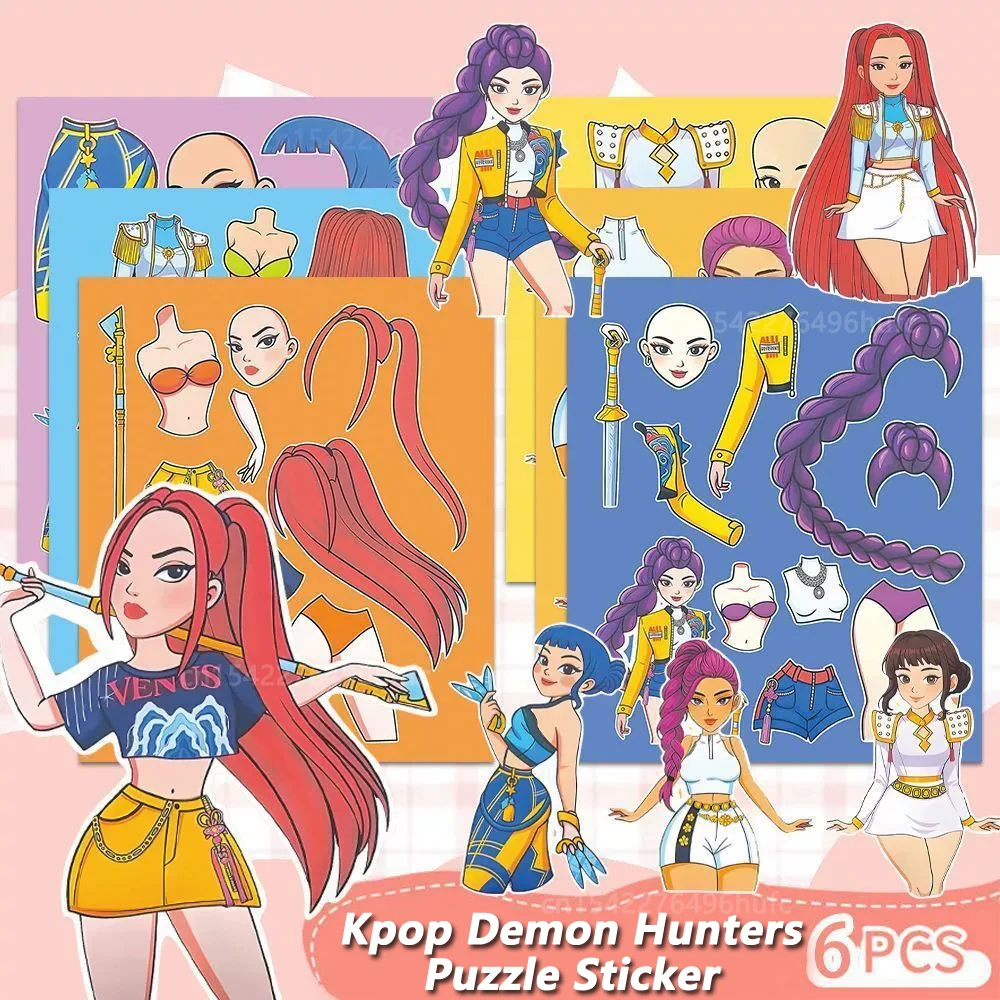 6/24 قطعة Kpop شيطان الصيادون الإبداعية جعل الكرتون لغز ملصقات الاطفال ملصق يدوي الصنع لعبة الأطفال بانوراما التعليم لعبة هدية