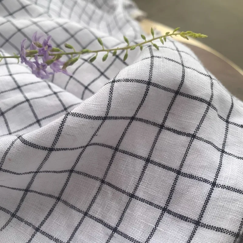 

Classic Black White Woven Check Pure Linen Fabric French Brand Cheongsam Suits Dresses Designer Couture Fabric