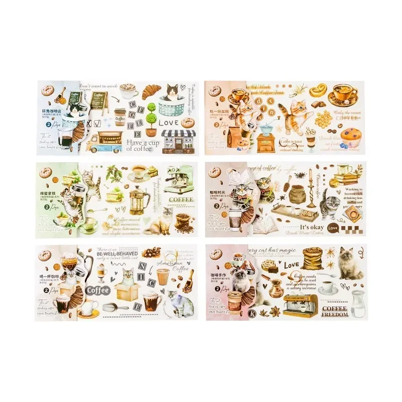 2Sheets Transfer stickers coffee drinking cat account materials Children Decor Supplies Package Scrapbooking 180*112mm