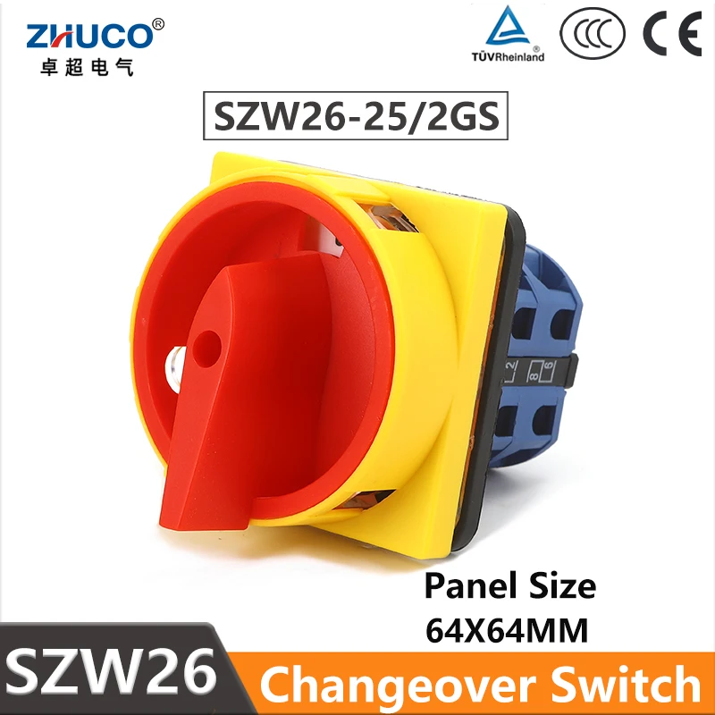 

ZHUCO SZW26-25 25A 2GS 2 Poles 8 Screws 64X64mm Power Cut-off Combination Knob Padlock Master Control Circuit Rotary Cam Switch