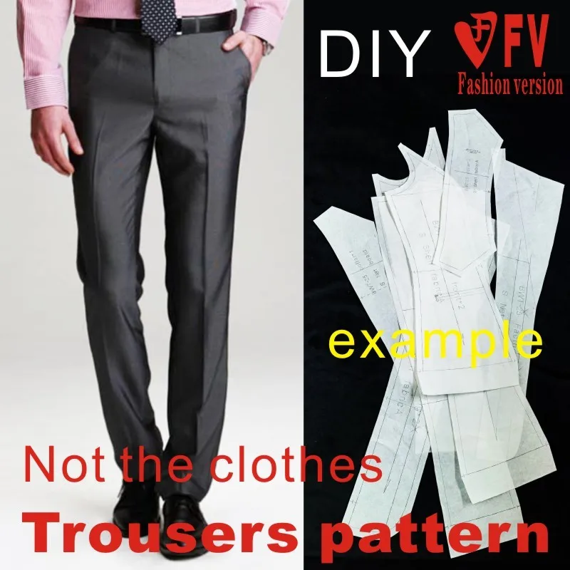 Disegni di produzione di taglio di abbigliamento fatti a mano fai-da-te pantaloni occidentali non pieghettati da uomo personalizzati 1:1 modello di