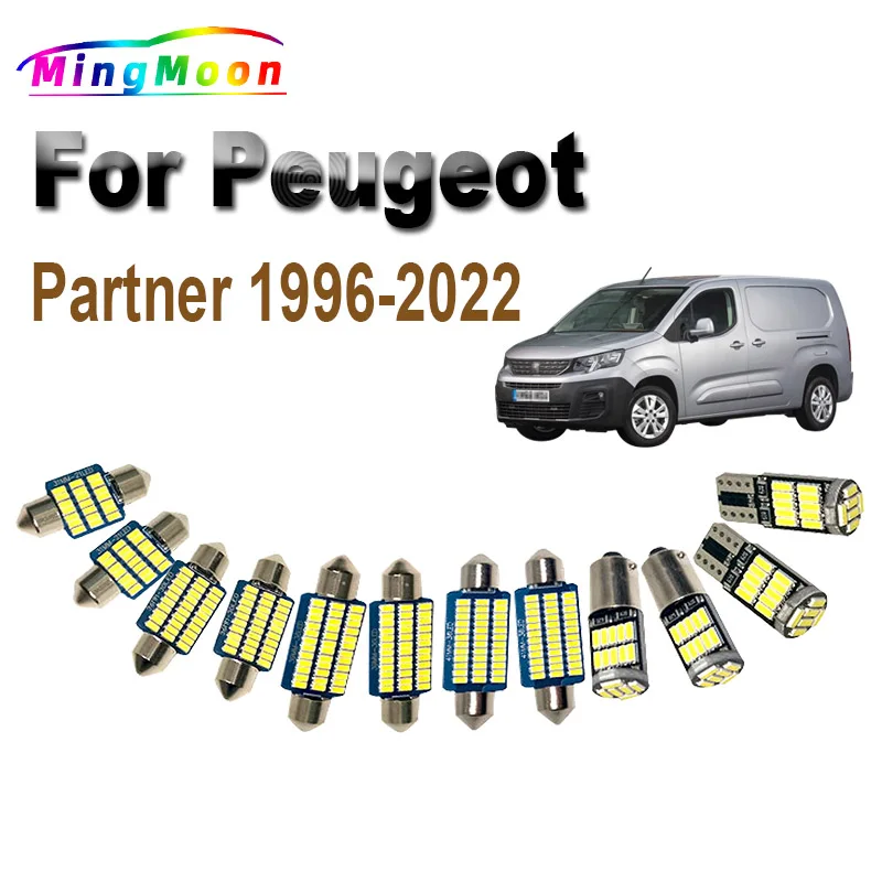 Car Bulbs For Peugeot Partner MK1 MK2 MK3 I II III 1996- 2018 2019 2020 2021 2022 LED Interior Dome Map Plate Trunk Light Kit