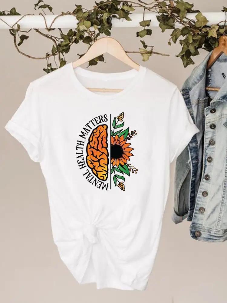 Odzież druku T Shirt z krótkim rękawem letni Top Tee drukowanie kreskówka kwiat kobiety ubrania odzież Basic graficzny T-shirt