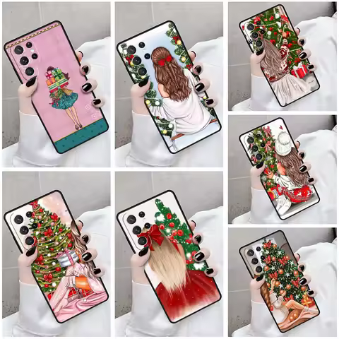 Phone Case For Samsung Galaxy S24 S23 S21fe S22 Ultra Plus Note 10 20 S8 S9 S10 Cover Christmas Girls Tree Gift