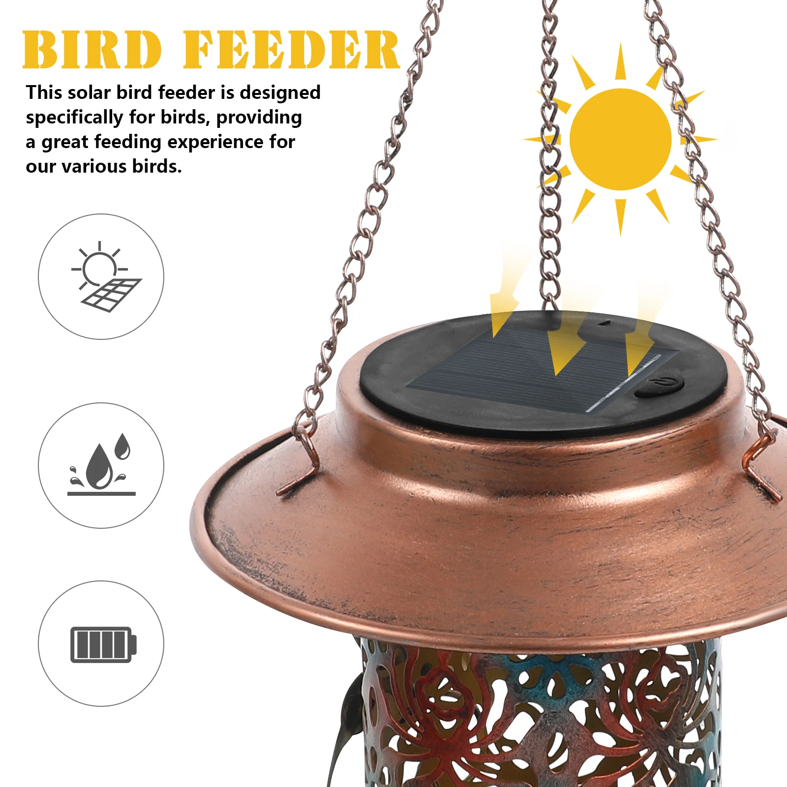 

Solar Light Feeder Iron Hanging Feeders for Birds Garden Balcony Landscape Bird Bird Feeder Lighting