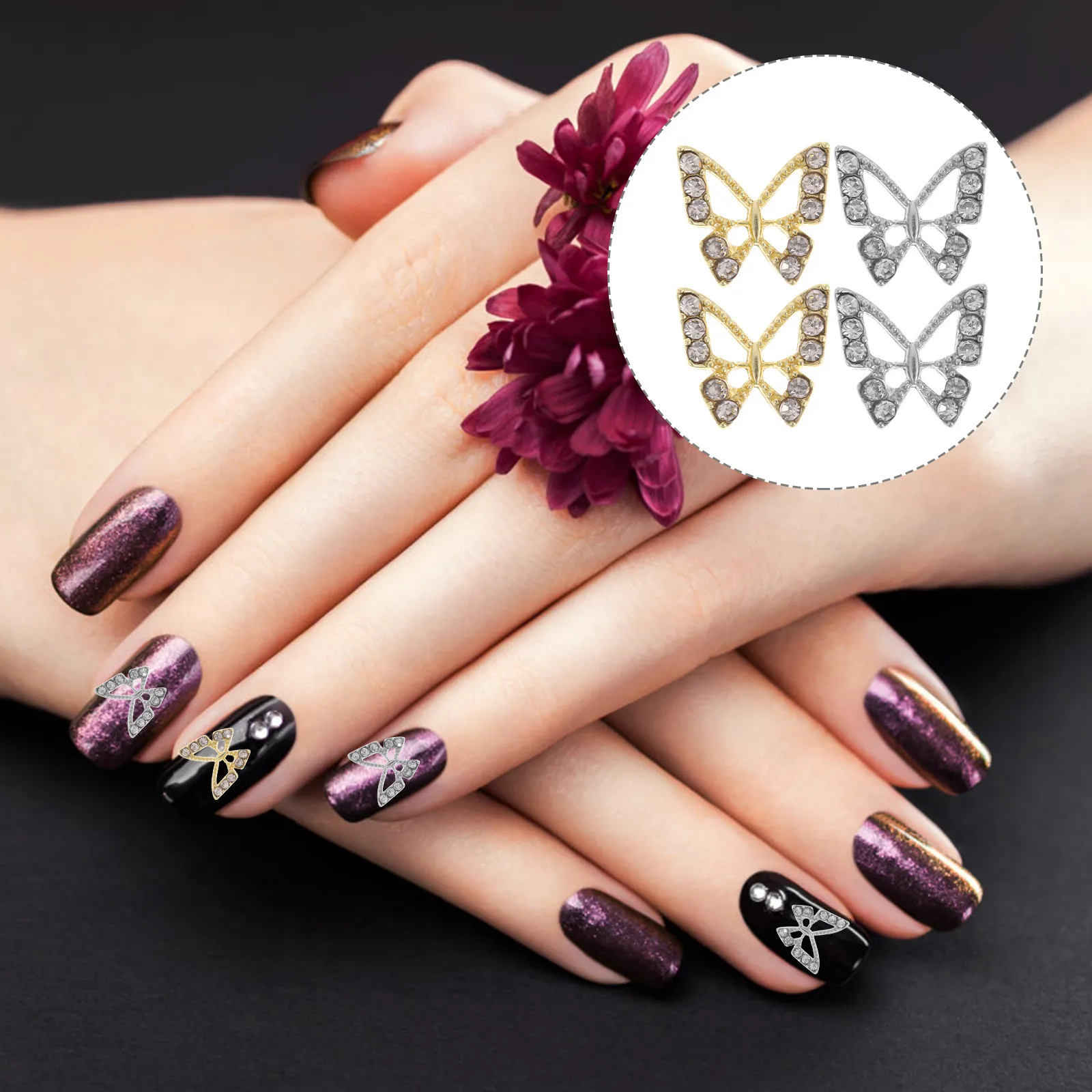 

20Pcs Butterfly Nail Art Charms Premium Alloy Rhinestone DIY Manicure Decoration Nails Embellishments for Parties Weddings