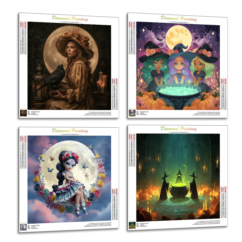 

RUOPOTY Diamond Painting Tools And Accessories Drawings With Diamond Abstract Witch Halloween Full Square Round Drill Wall Decor