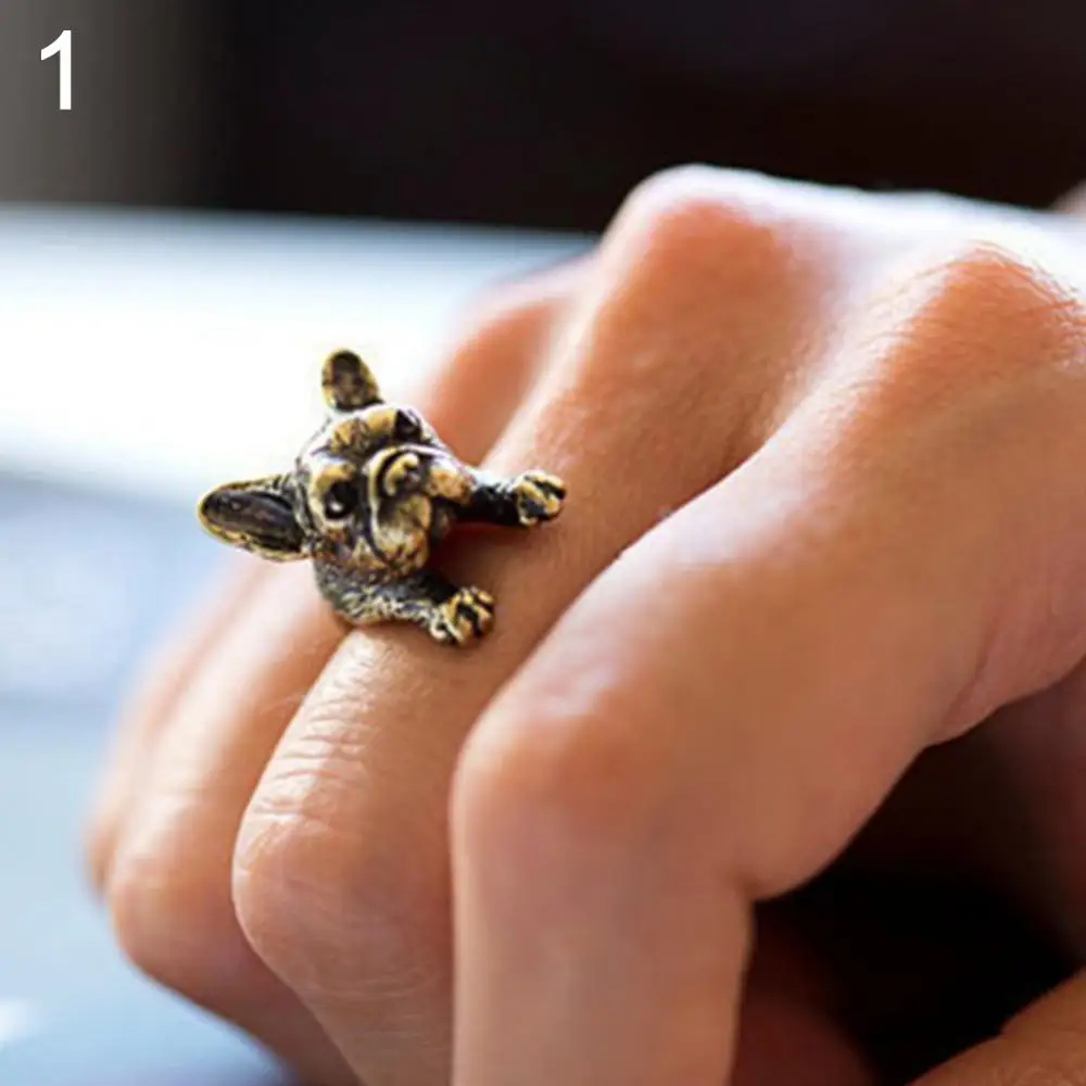 Vintage Ring Jewelry Women Daisies 1PCS Bohoo Chic French Bulldog Finger Anel Bijouxs Brass Knuckl Animal Dog For Men