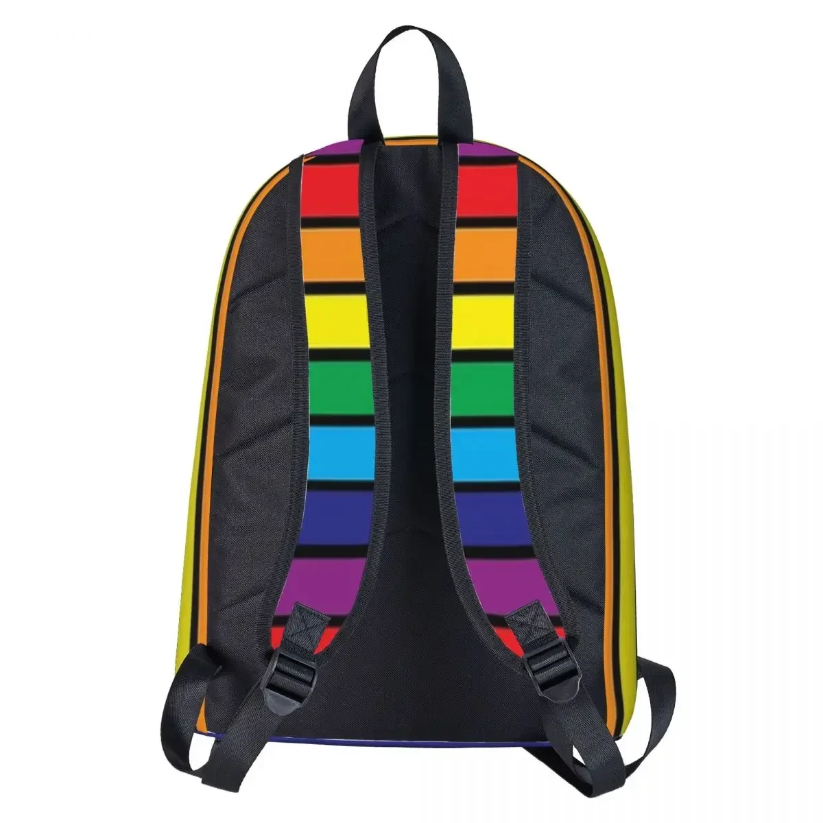 Regenbogen-Streifen auf schwarzen Damen-Rucksäcken für Jungen und Mädchen, Büchertasche, wasserdicht, für Studenten, Schultaschen, tragbar, Reiserucksack, Schulter