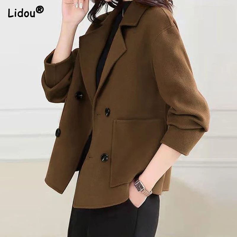 Autumn Winter Thick Pockets Office Lady Button Solid Premium 2022 Women\'s Clothing Formal Loose Business Casual Blazer Classic