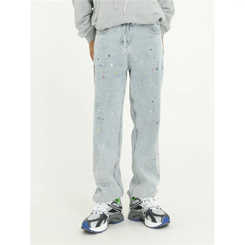 

Blue Splashed Paint Loose Straight Leg Jeans Streetwear Hip Hop Retro Unisex Long Trousers Spring Autumn Fashionable Casual J...