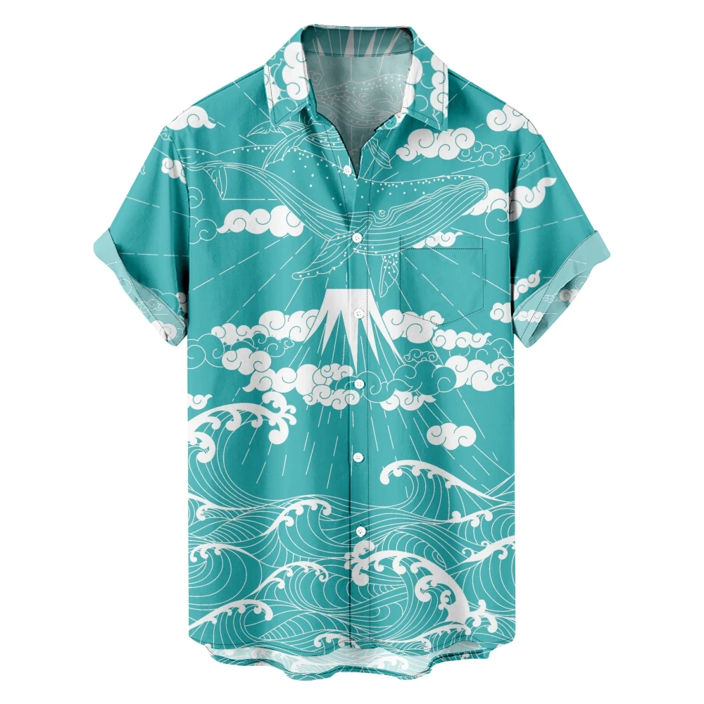Japanese Kanagawa Wave Hawaiian Shirt Man Summer Short Sleeve Casual Street Shirts for Men Fashion Beach Party Shirt