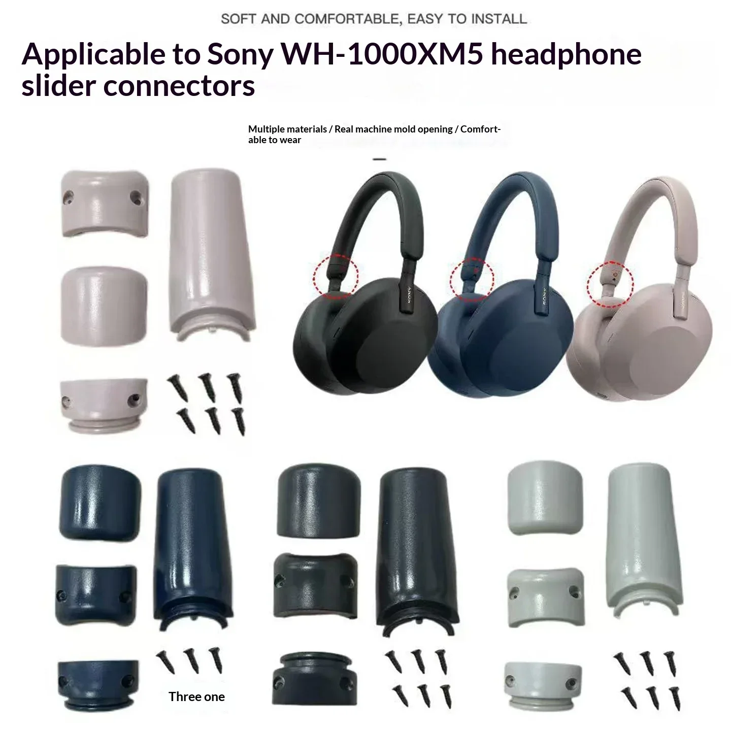 Conector Deslizante Premium para Diadema de Sony WH-1000XM5 con Almohadillas Suaves para los Oídos