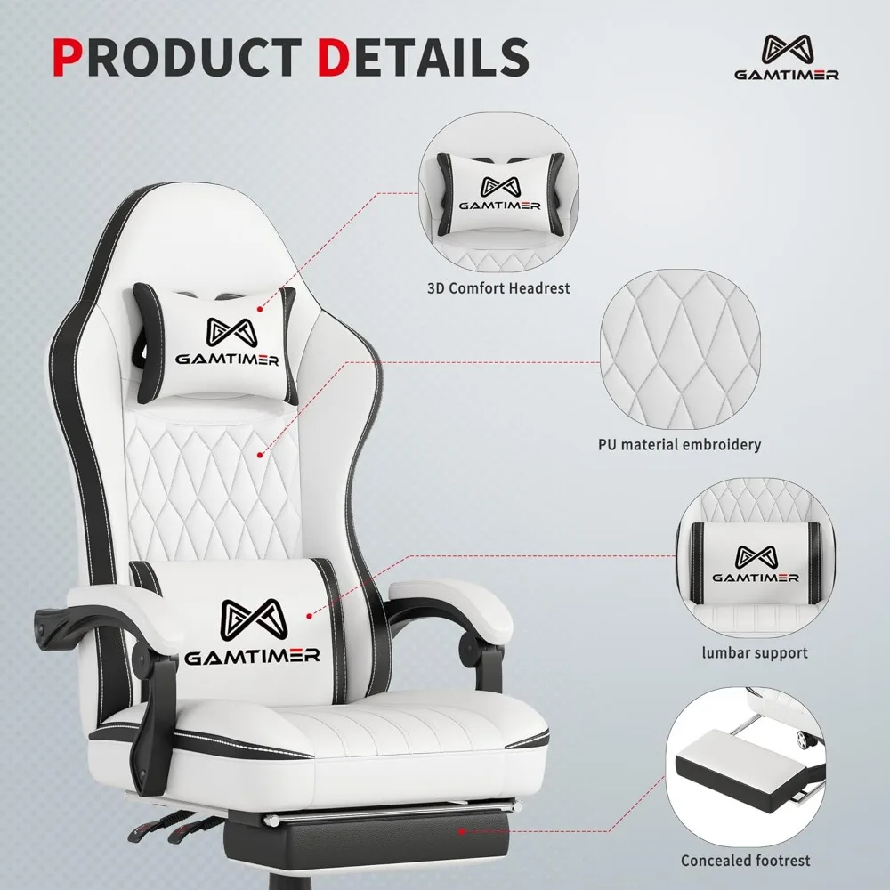 Ergonomic Gaming Chair with Footrest, Breathable PU Material, Headrest and Lumbar Support for Comfortable Gaming Sessions