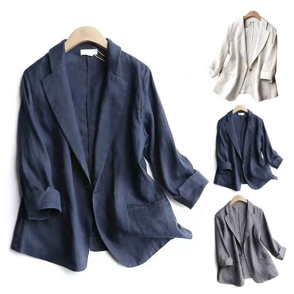 Trendy Women Suit Coat Firm Stitching Loose Type OL Lapel Pockets Women Blazer  Women Blazer Wash-and-wear