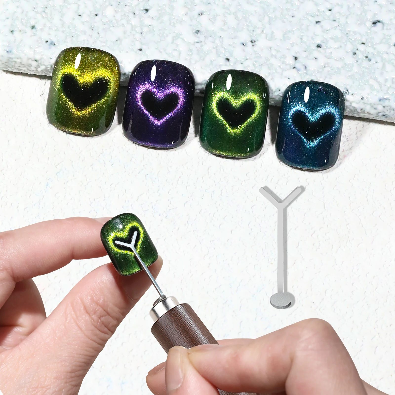 2 個の 3-in-1 多機能マグネット、ラブマグネット付き、超強力な磁力、マニキュアライン効果に適したネイルアートツール