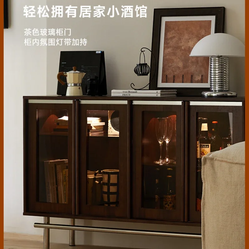 Solid wood low cabinet small apartment storage dining side glass wine cabinet living room display cabinet