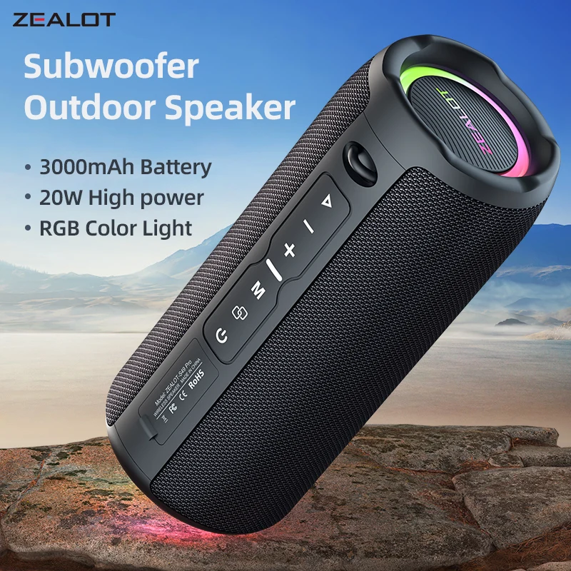 

ZEALOT-S49PRO Portable Bluetooth Speaker 20W IPX6 Waterproof Powerful Sound Box Bass Boost Dual Pairing True Wireless Speaker