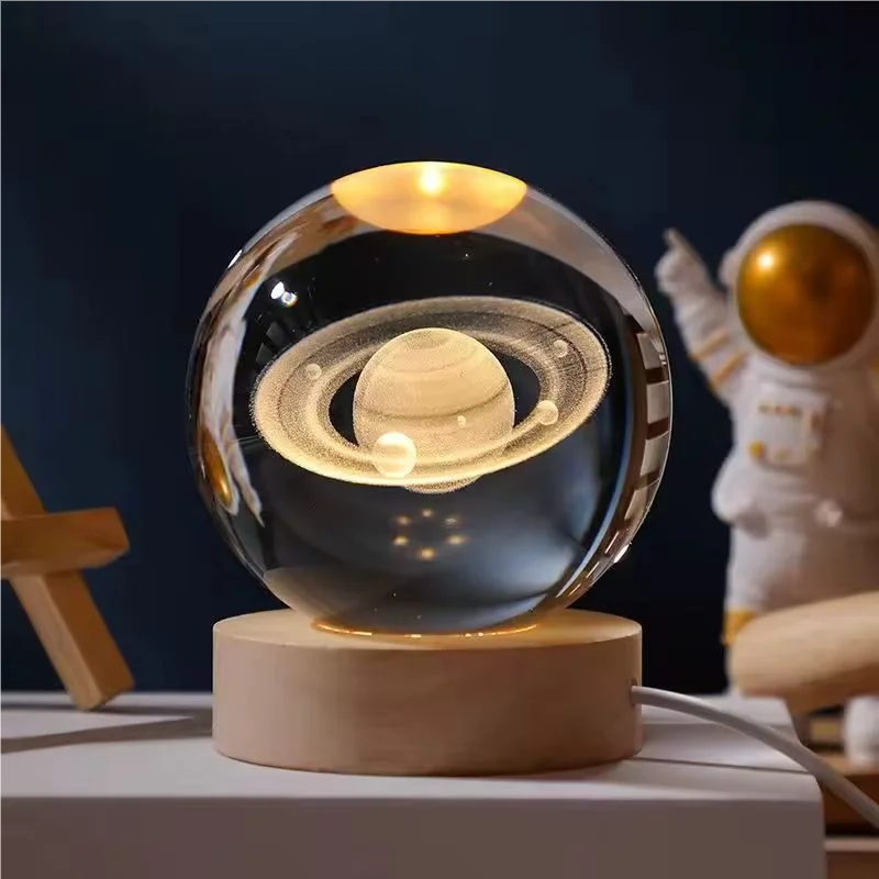 3D Planet Crystal Ball LED USB Night Light Solar System Galaxy Elk Deer Table Lamp Glowing Moon Sphere For Bedroom Decoration