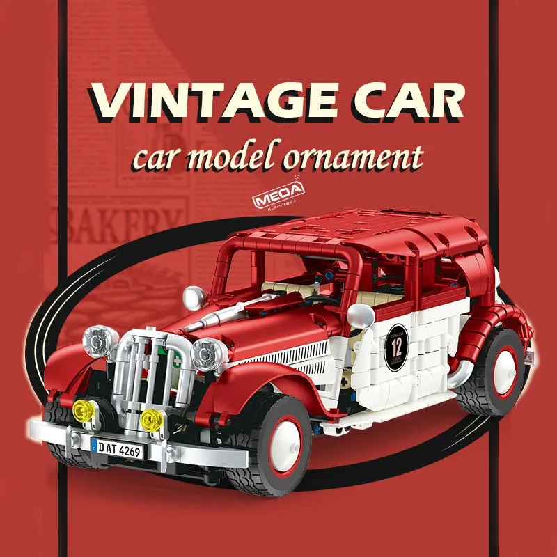 

RC/APP Technical Building Blocks Vintage Car MOC Red Dynamic Version Classic Car Bricks Model High Tech Assembling Toy Gift