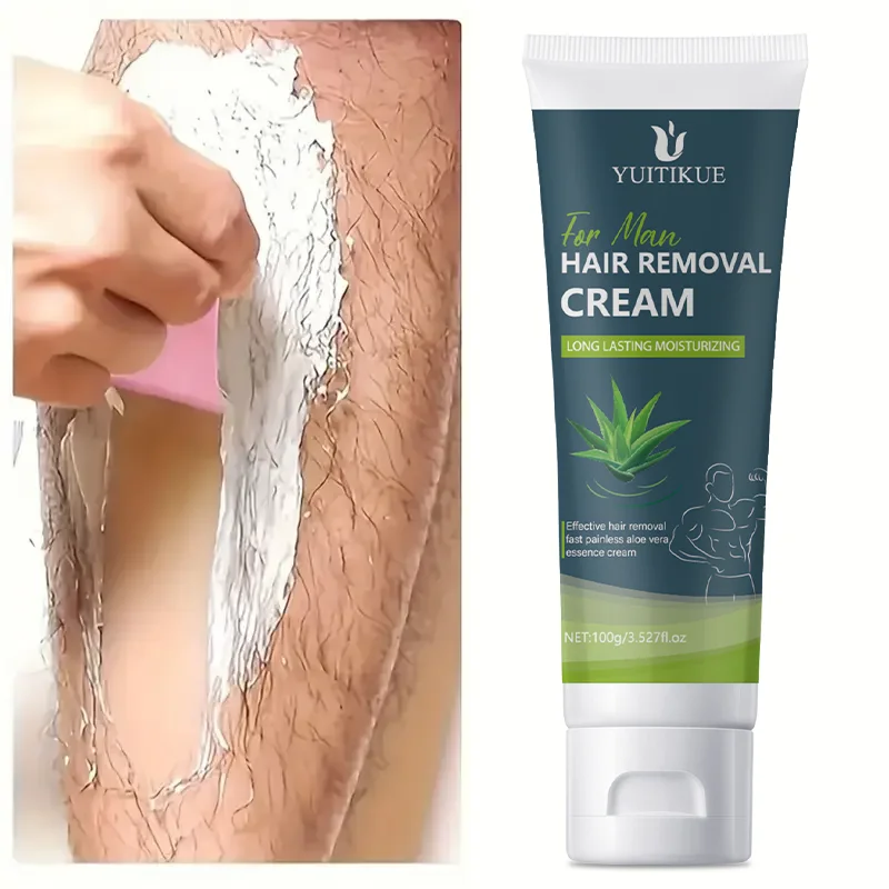 Men's Hair Removal Cream - Gentle Painless Formula with Aloe Vera, Silky Non-Sticky, Moisturizing for Sensitive Skin, 100g