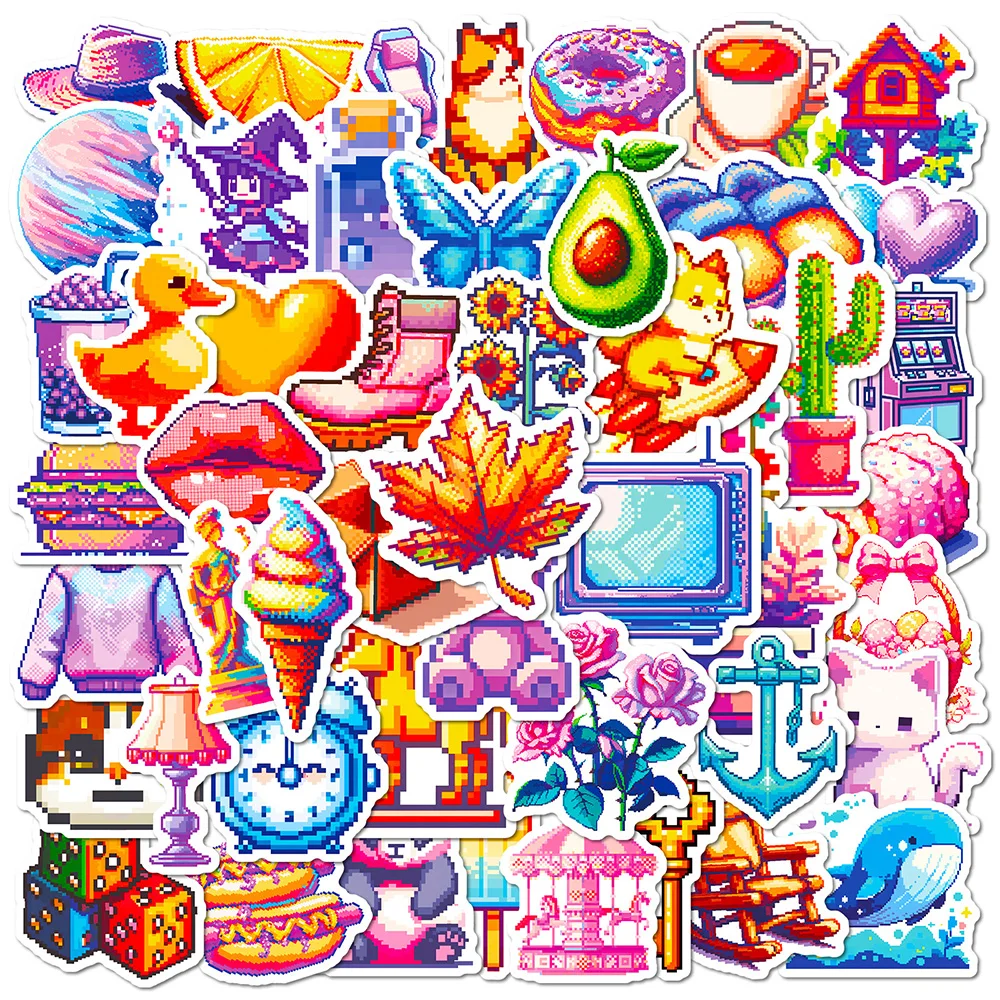 10/30/50pcs Cute Cartoon Pixel Style Aesthetic Stickers Decals DIY Motorcycle Laptop Luggage Car Funny Graffiti Sticker Toy Gift