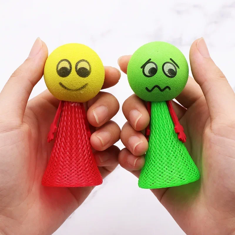 Muñeca saltarina para niños, juego educativo de pelota de rebote, expresiones de empuje y descenso, regalos para niños, 5 unids/lote por paquete