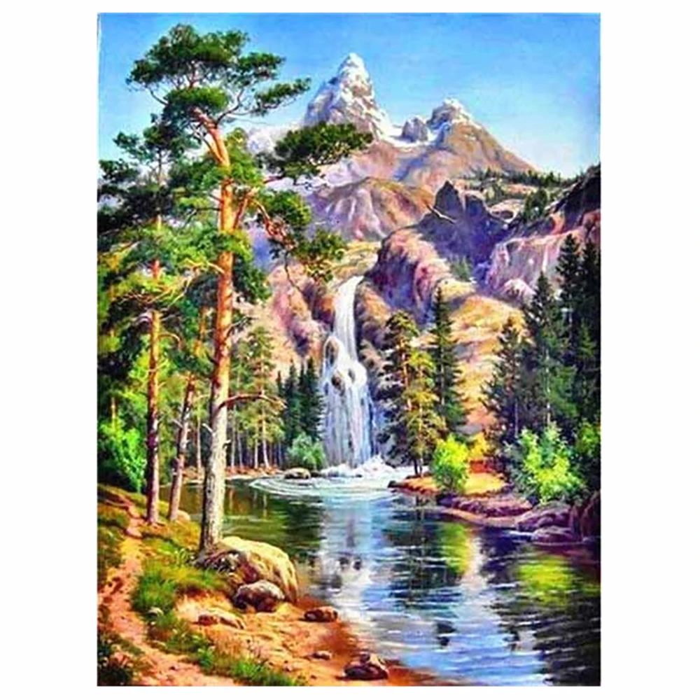 LZAIQIZG 5D Diy Diamond Painting Tree Waterfall Lake Diamond Embroidery Landscape Cross Stitch Handicraft Decoration For Home