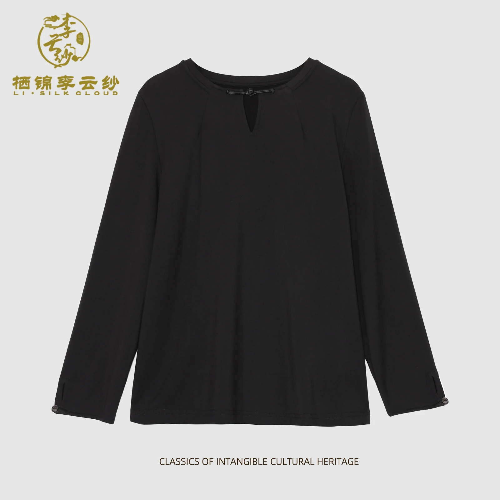 

«Guangdong Black Pearl Gambiered Guangdong Gauze xiangyunsha Вовняный топ с длинными рукавами — 100% чистая шерсть, мягкий, теплый, элегантный, повседневный