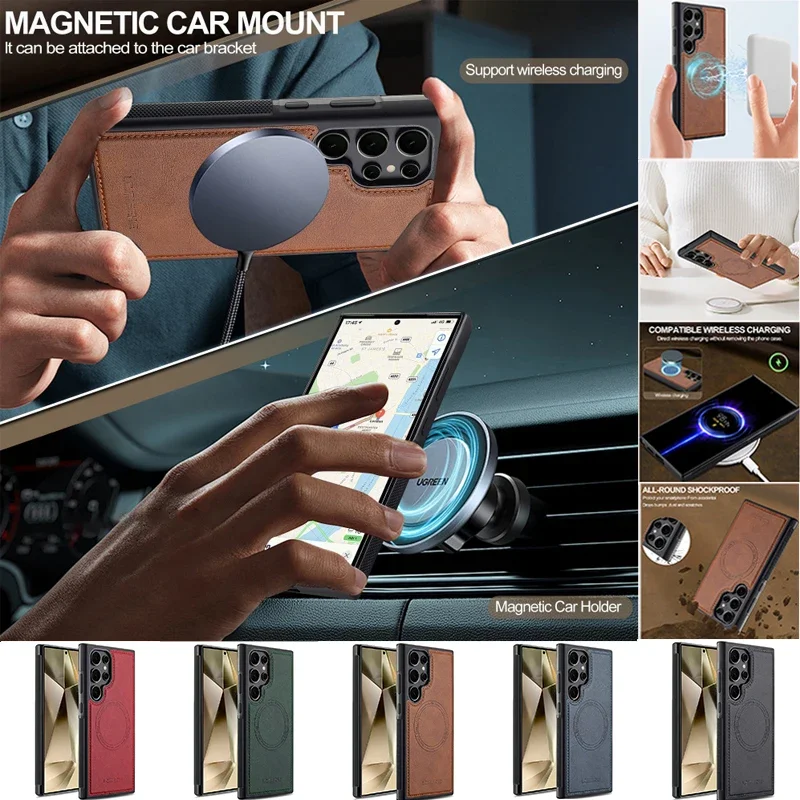 EUCAGR Luxus PU Leder Magnetische Drahtlose Lade Telefon Fall Für Samsung Galaxy S26 Ultra/S25/S24/S23/S22/S21/S20FE Zurück Abdeckung