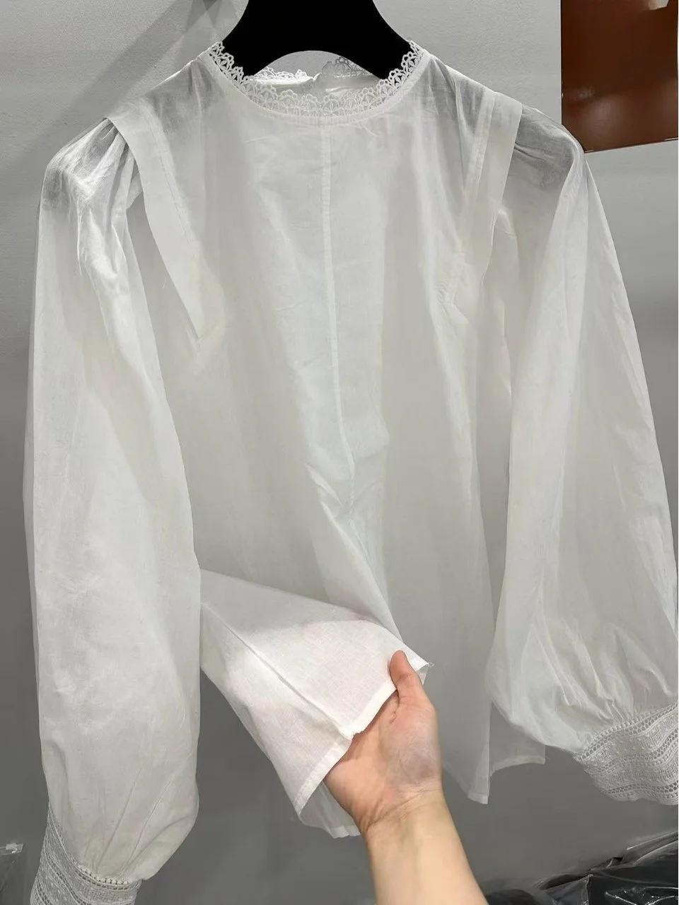 

White Lace Trim Collar Linen irt Women's Loose Casual Long Sve Inner Wear Base Top High End Feel Autumn Season