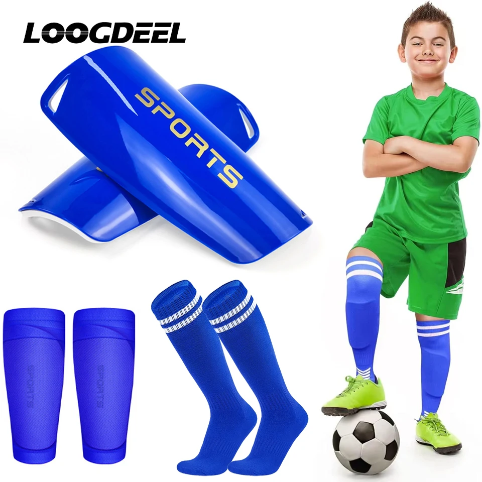 

Loogdeel A Set Soccer Socks Child Football Sock With Leg Guards Shin Pads Calf Sleeves Adults Kids Sports Legging Cover Non Slip