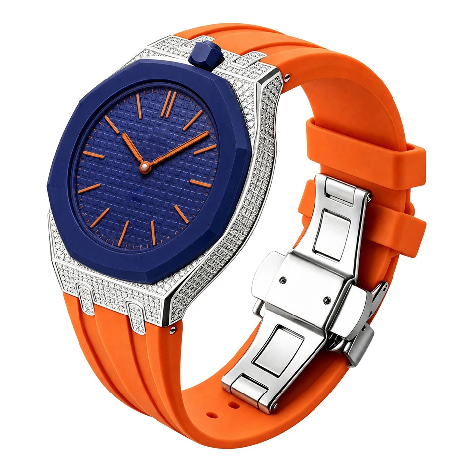 Diamant-Moissanit-Uhrenarmband für Swatch X AP Royal Pop Pocket Edelstahlgehäuse mit Silikonarmbändern Set Ersatzband