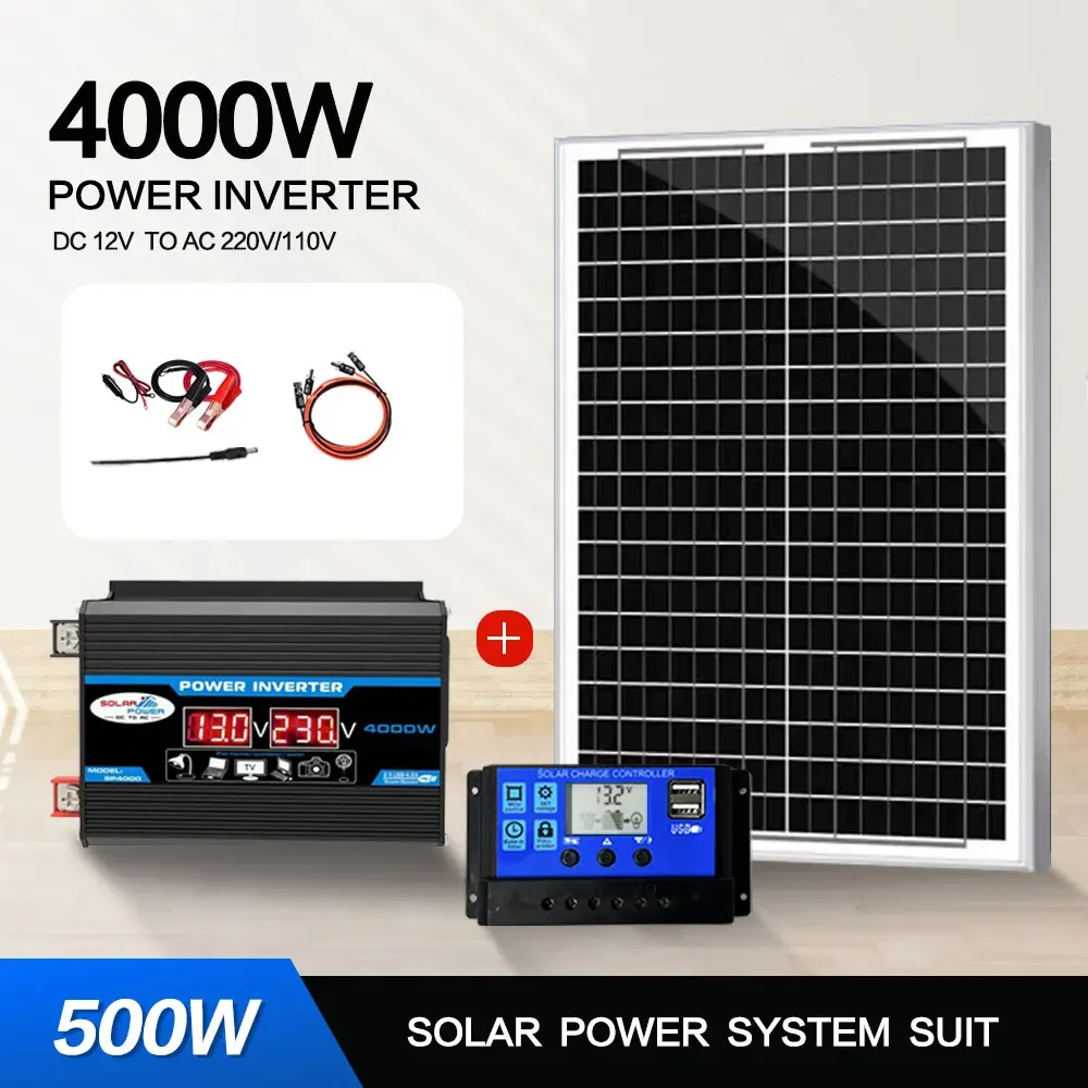 12V do 110V/220V System paneli słonecznych 12V bateria słoneczna kontroler ładowania 4000W falownik solarny zestaw kompletny wytwarzanie energii