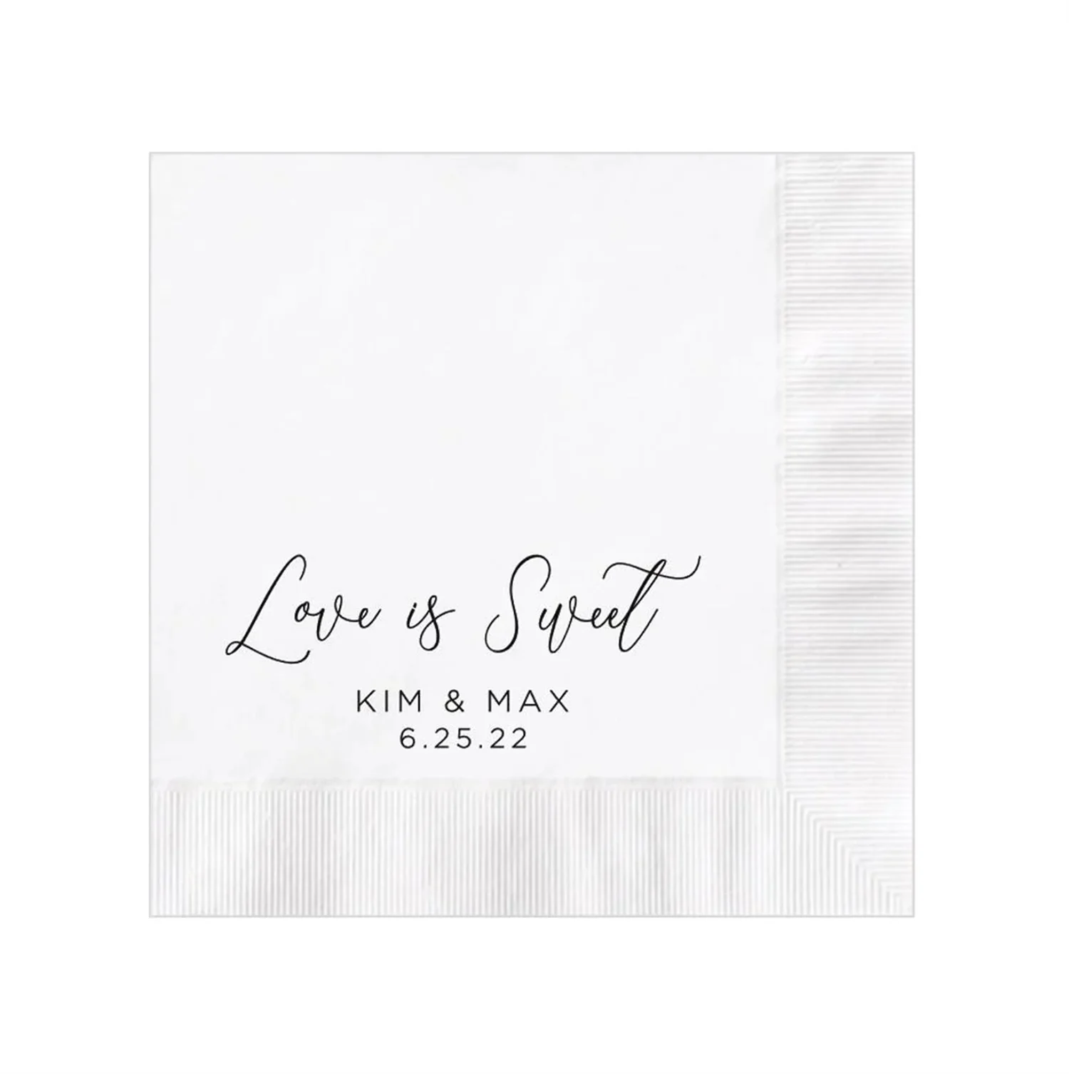 50pcs Personalized Wedding Napkins Custom Printed Love is Sweet Beverage Cocktail Luncheon Dinner Guest Towel Napkins Imprinted