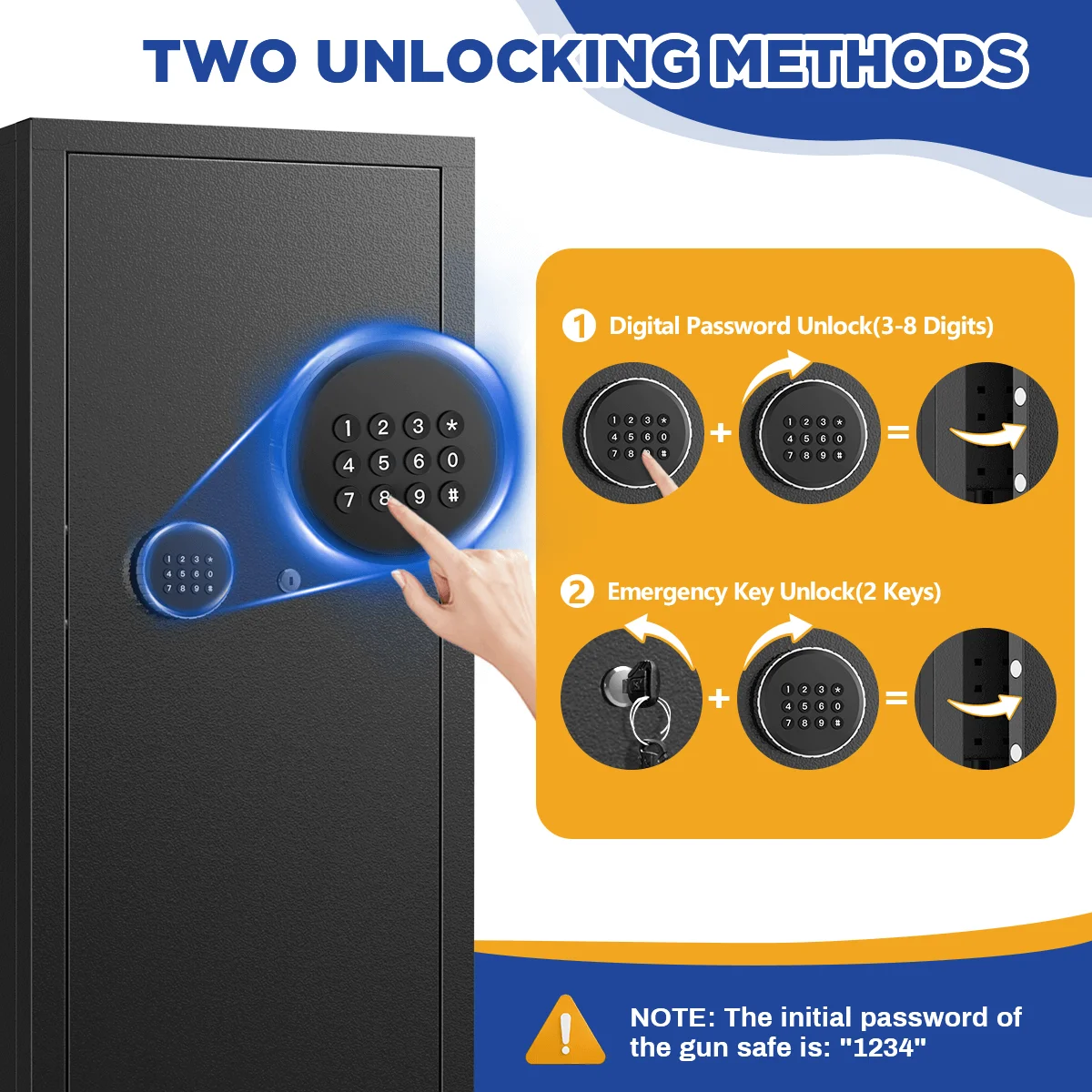 BESAFETY 12-15 Gun Cabinet, for Home Storage, Quick Access safe with Alarm System, Rifles & Pistols, Digital Keypad