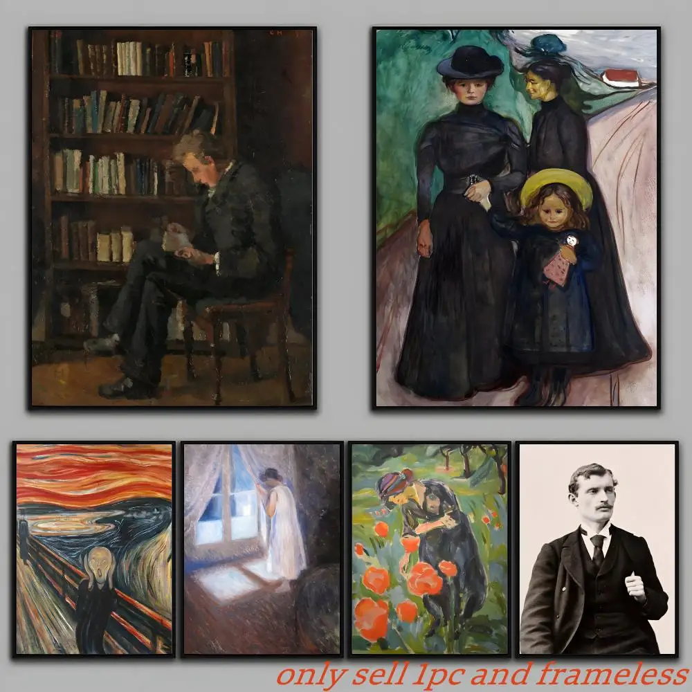 The Painter Art E-Edvard Munch Poster Painting Prints Wall Art Picture Film Room Home Bar Cafe Decor Home  Mural