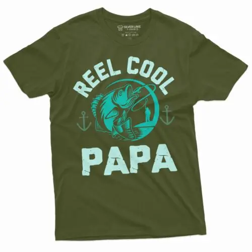 Papa Fishing T-Shirt Reel Cool Papa Shirt Fisherman Gift Tee Fathers Day Papa